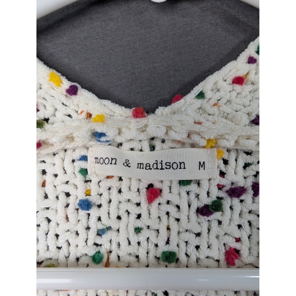 Moon & Madison Confetti Knit Cardigan Sweater SSC148 White Multi Medium - Picture 4 of 7